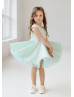 Mint Satin Open Back Flower Girl Dress